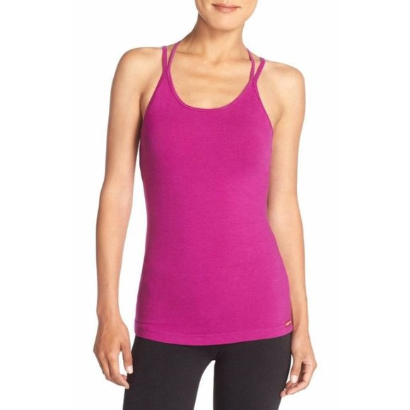 HARD TAIL Double Cross Strappy Yoga Exercise Tank Top Berry Pink Magenta X-Small - Picture 4 of 4